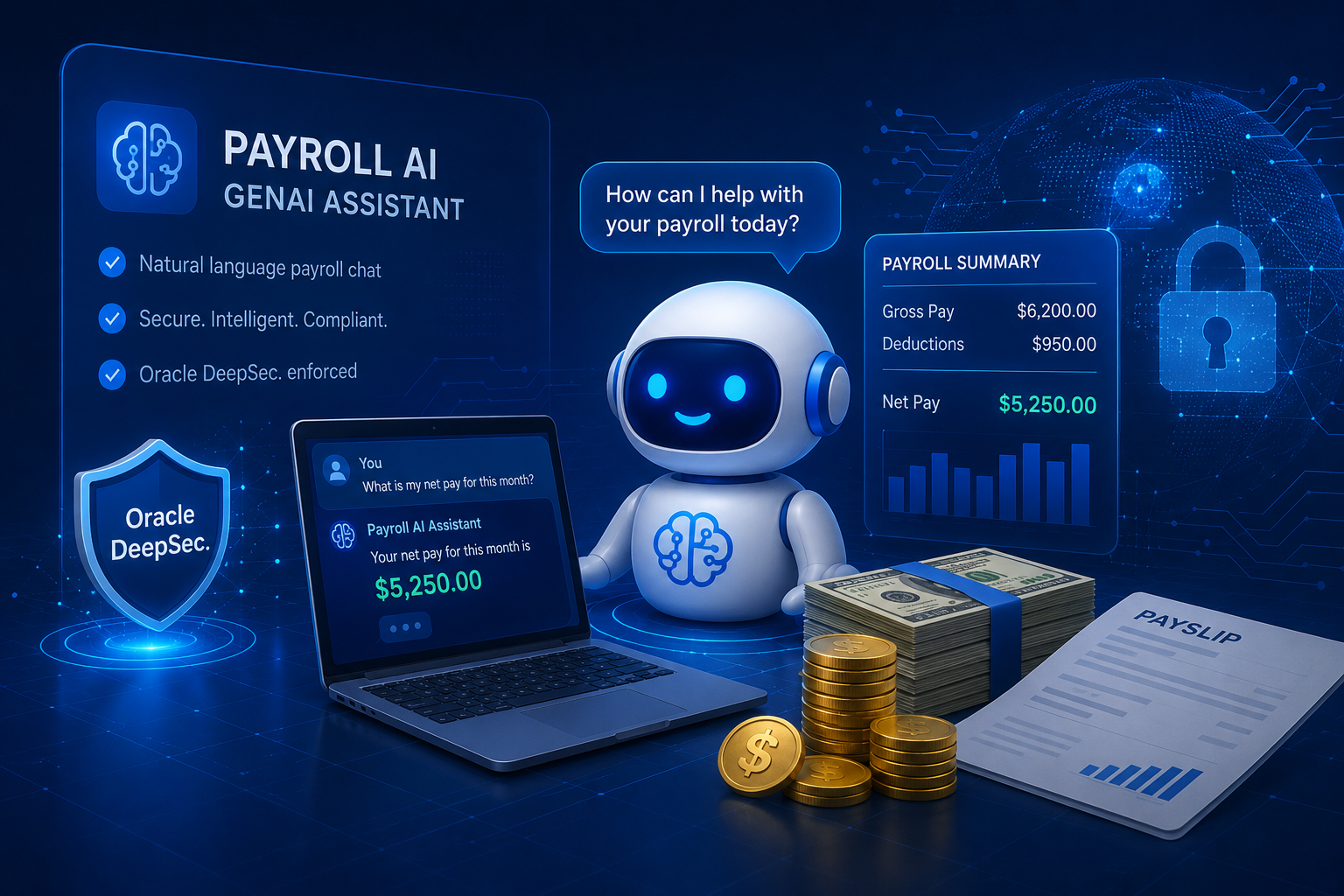 Identity-aware payroll AI assistant powered by Oracle DeepSec.